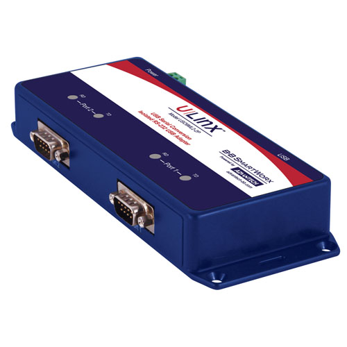 Serial Converter, USB 2.0 to 2 x RS-232 DB9 M, Isolated